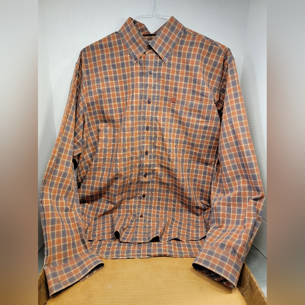 Cinch Shirt Adult L Orange Long Sleeve Button Up Cowboy Western Casual Mens